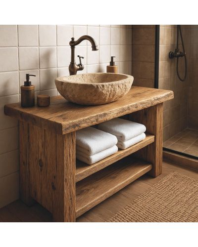 Natural Craft Series %100 Masif Ahşap Banyo Lavabo Ünitesi